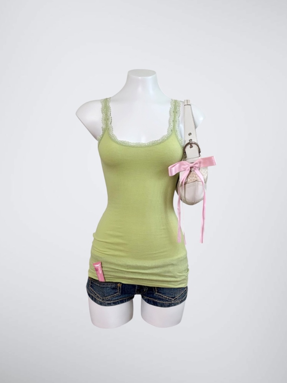 Early 2000s Abercrombie & Fitch Lime Green Lace Trim Cami Top